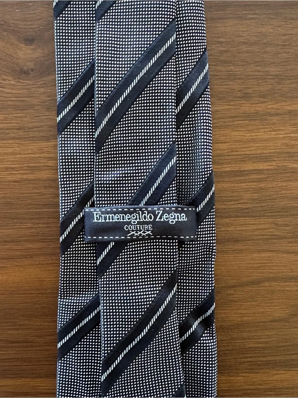 Ermenegildo Zegna Black and White Diagonal Stripe Silk Tie